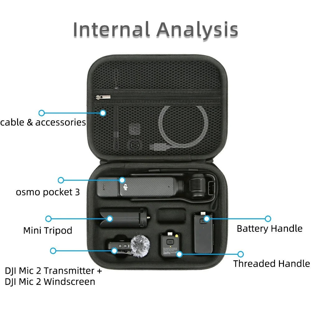 For DJI Osmo Pocket 3 PU Leather Carrying Case with Top Handle Action Camera Portable Storage Bag - Black - 3