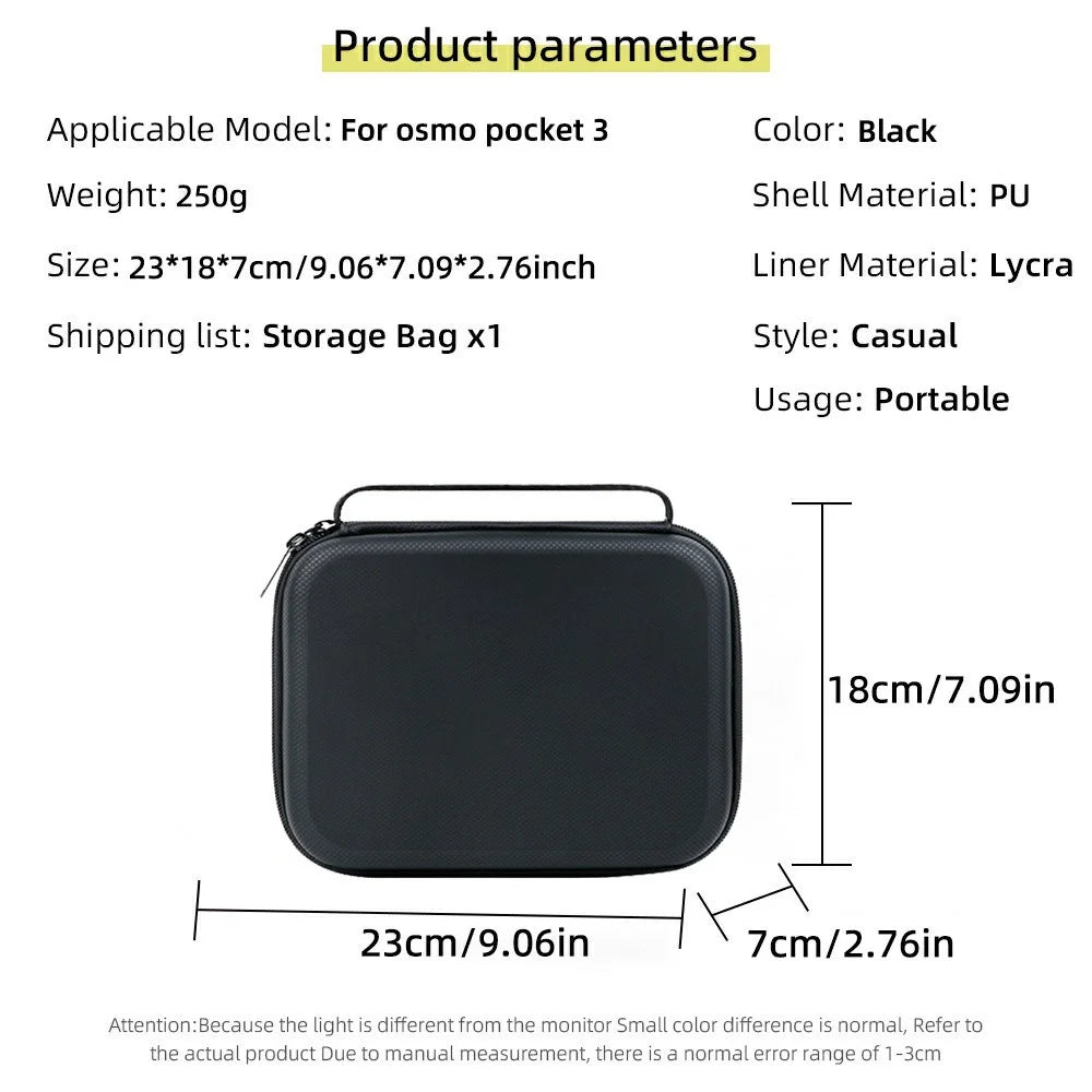 For DJI Osmo Pocket 3 PU Leather Carrying Case with Top Handle Action Camera Portable Storage Bag - Black - 7