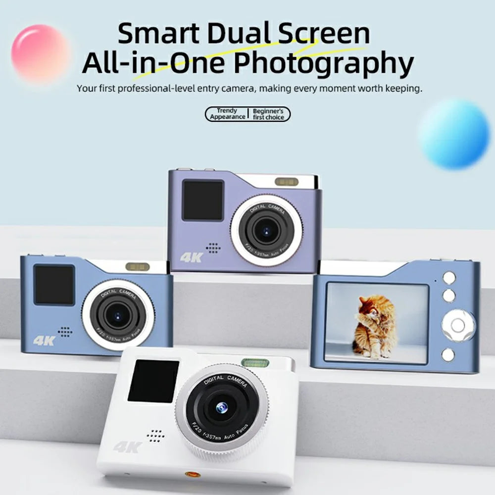 KX20 Digital Camera 48MP Dual Screen 4K Video 8X Zoom Compact Camera for Students Teens Kids - Blue - 3