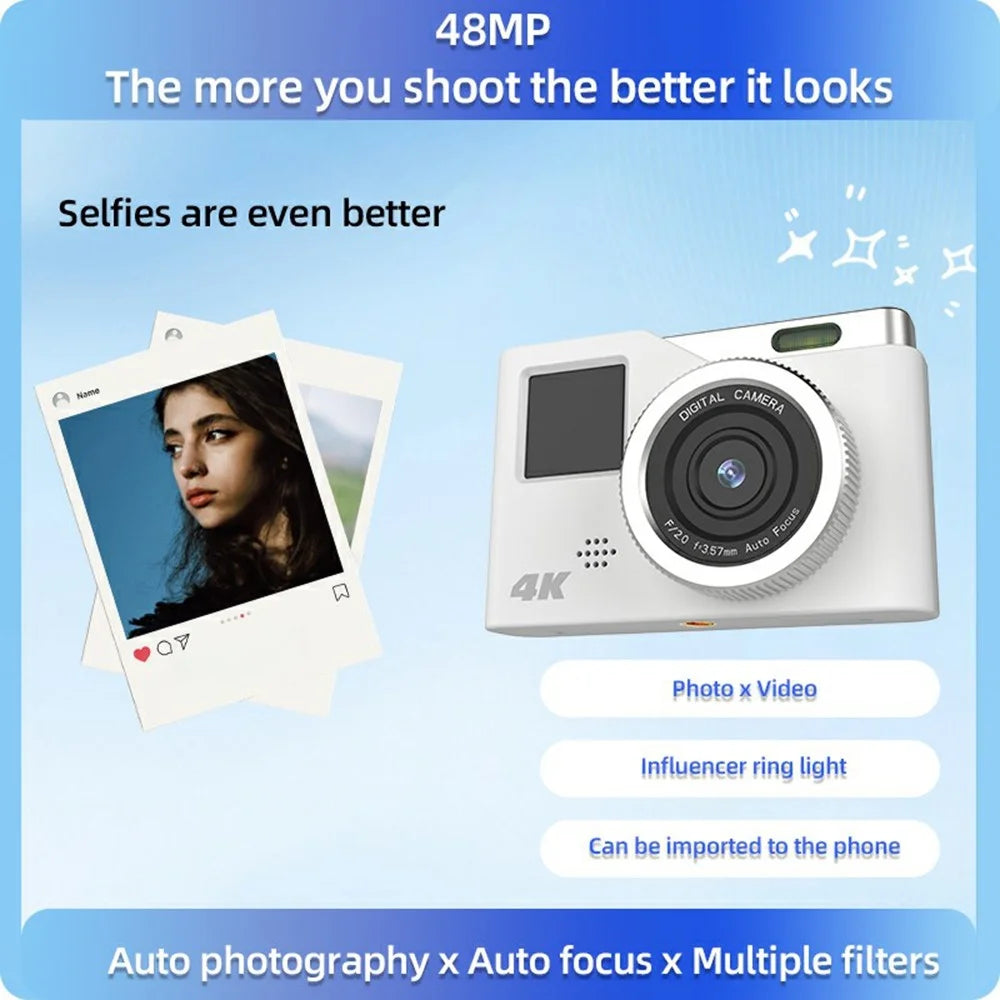 KX20 Digital Camera 48MP Dual Screen 4K Video 8X Zoom Compact Camera for Students Teens Kids - Blue - 5