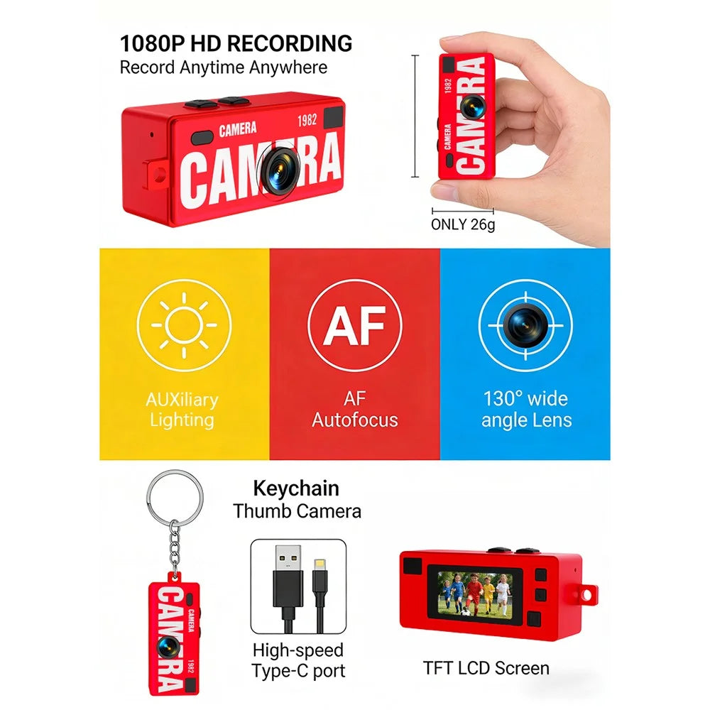 G1 Mini Thumb Camera 1080P HD Video Recording 0.96 Inch TFT LCD Screen 60 Degrees Wide Angle Digital Camera for Students Kids (No Memory Card) (No Memory Card) - Dark Red - 4