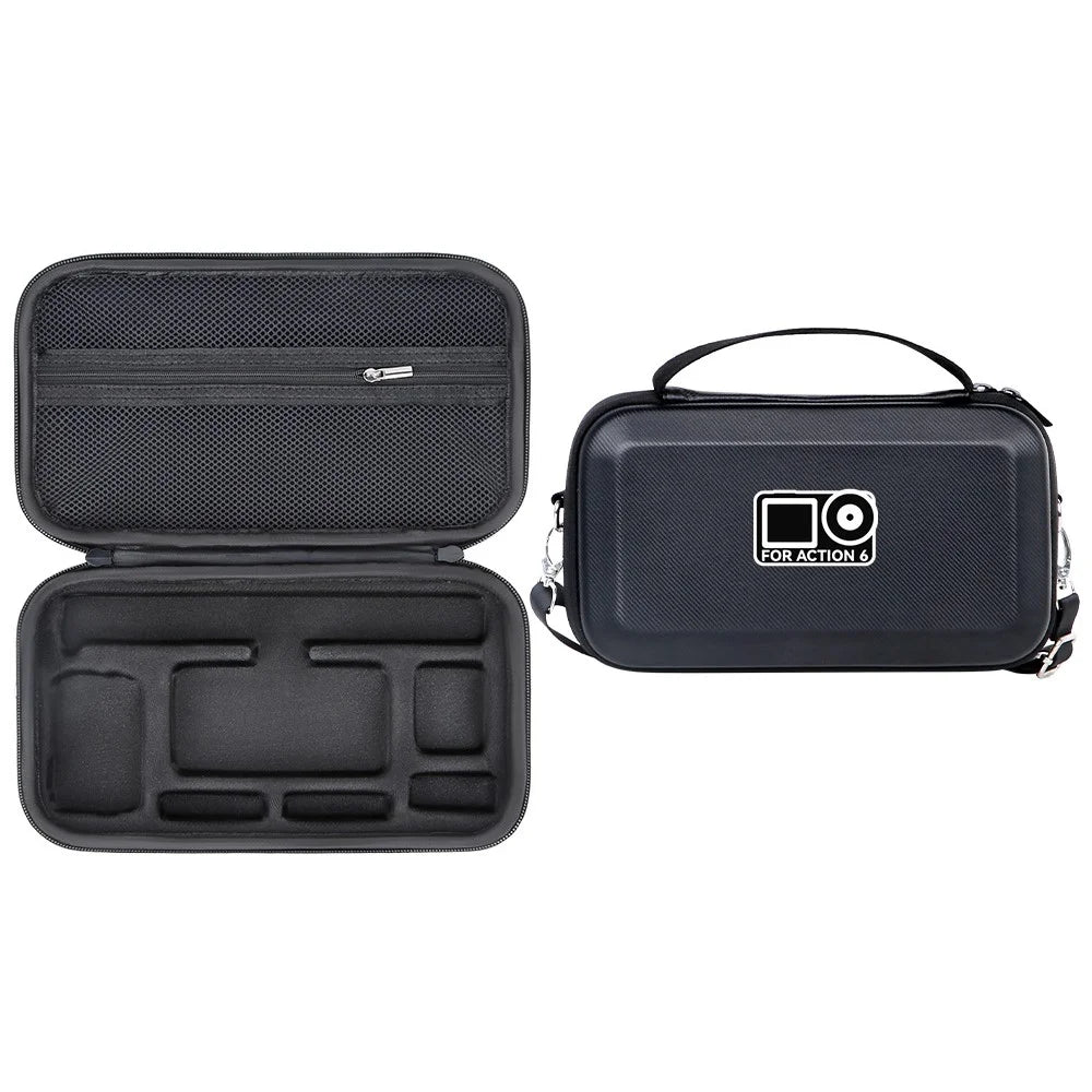Storage Case for DJI Osmo Action 6 Portable Hard Shell Carrying Bag PU Lycra Waterproof Travel Case - Black  /  Logo - 1
