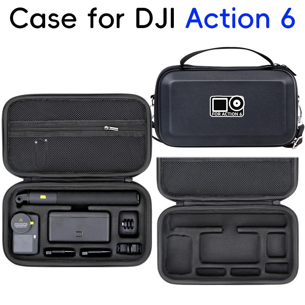 Storage Case for DJI Osmo Action 6 Portable Hard Shell Carrying Bag PU Lycra Waterproof Travel Case - Black  /  Logo - 2