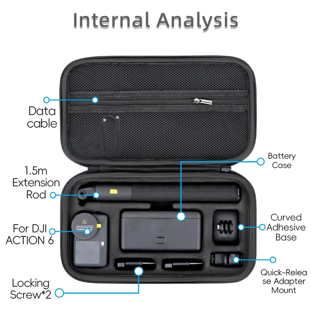 Storage Case for DJI Osmo Action 6 Portable Hard Shell Carrying Bag PU Lycra Waterproof Travel Case - Black  /  Logo - 5