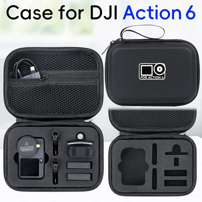 Carrying Case for DJI Osmo Action 6 PU Leather Storage Bag Portable Hard Shell Protective Pouch - Black  /  Logo - 2