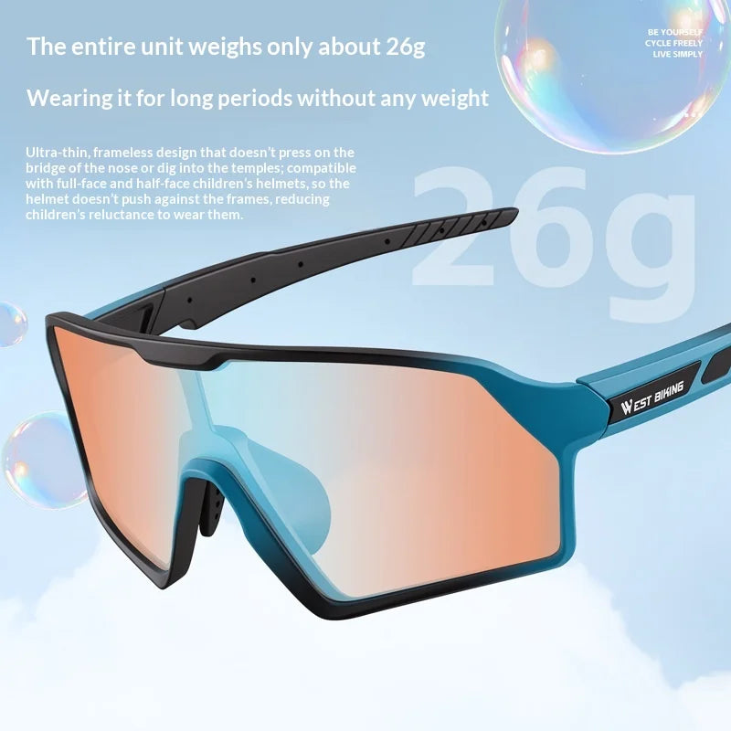 WEST BIKING YP0703201-202 Kids Photochromic Cycling Glasses UV400 Protection Lightweight for Outdoor Sports - Sea Shell Blue - 4