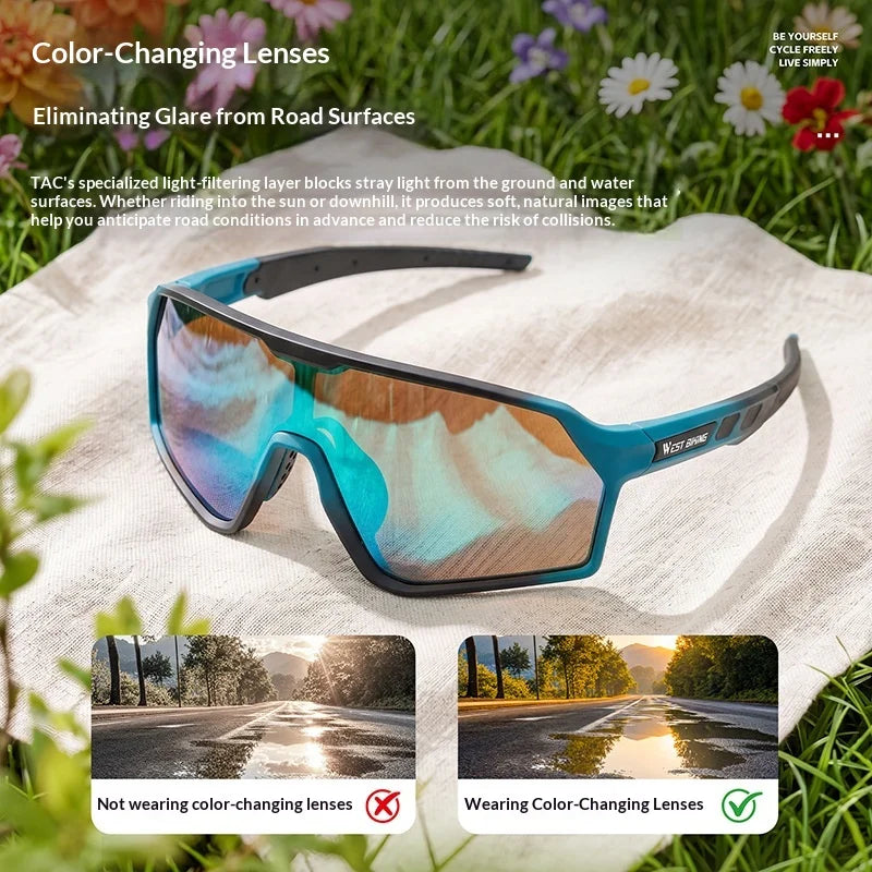 WEST BIKING YP0703201-202 Kids Photochromic Cycling Glasses UV400 Protection Lightweight for Outdoor Sports - Sea Shell Blue - 5