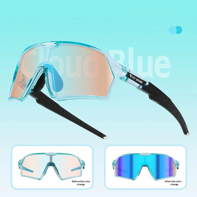 WEST BIKING YP0703201-202 Kids Photochromic Cycling Glasses UV400 Protection Lightweight for Outdoor Sports - Sea Shell Blue - 7