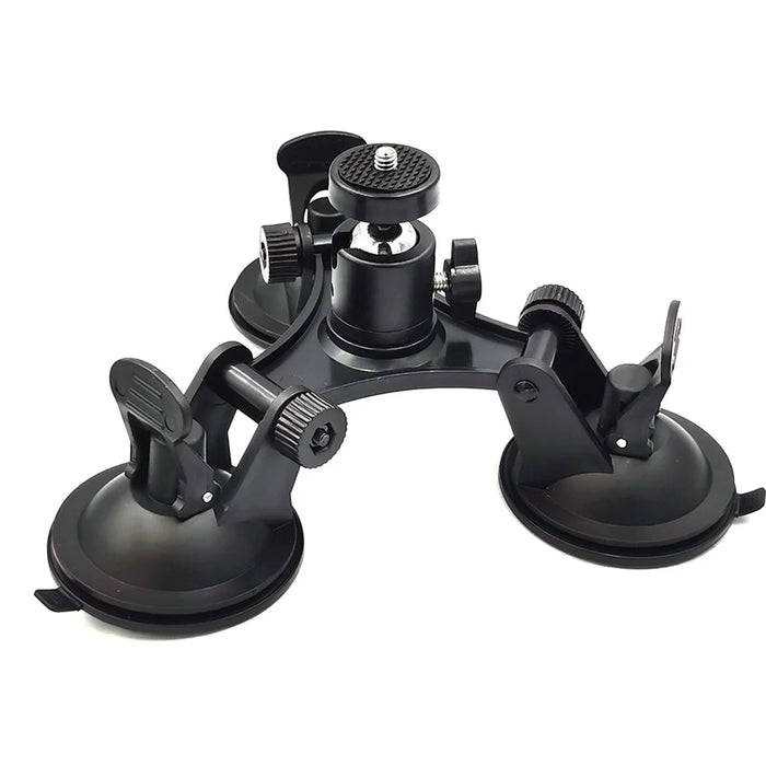 Triple Suction Cup Mount with 1/4 Threaded Head 360 Degree Tripod Ball Head - 1