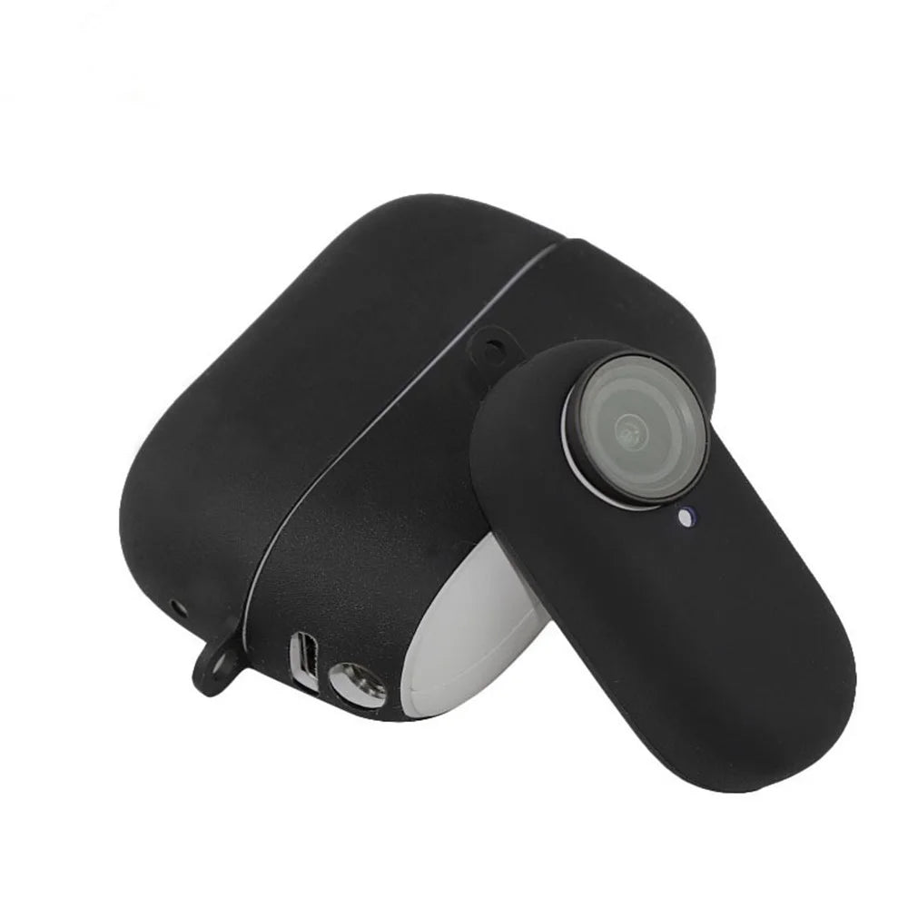 2Pcs/Set for Insta360 Go2 Sports Camera Protective Cover+Charging Case Silicone Non-slip Sleeve - Black - 1
