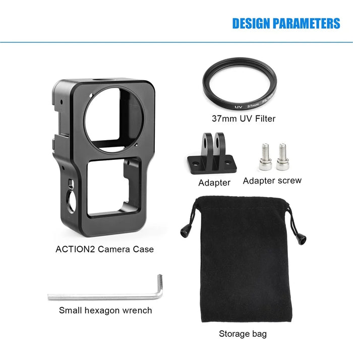 AGDY47 Aluminum Alloy Protective Metal Case Frame Cage + UV Lens Filter for DJI Action 2 Camera Accessories - Black - 2