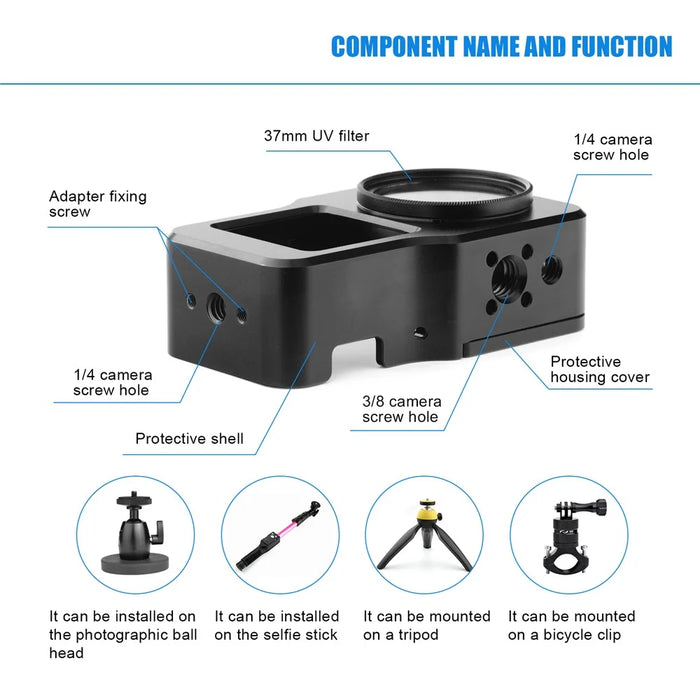 AGDY47 Aluminum Alloy Protective Metal Case Frame Cage + UV Lens Filter for DJI Action 2 Camera Accessories - Black - 4