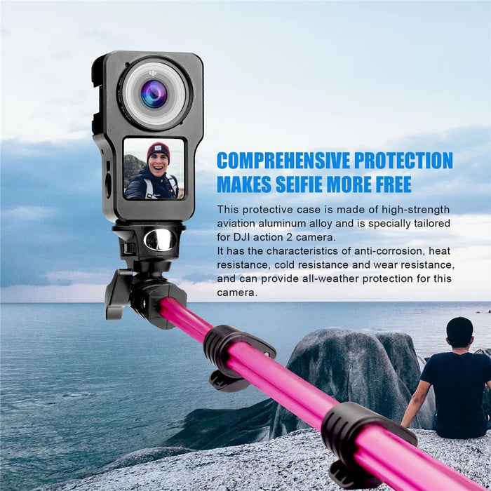 AGDY47 Aluminum Alloy Protective Metal Case Frame Cage + UV Lens Filter for DJI Action 2 Camera Accessories - Black - 7