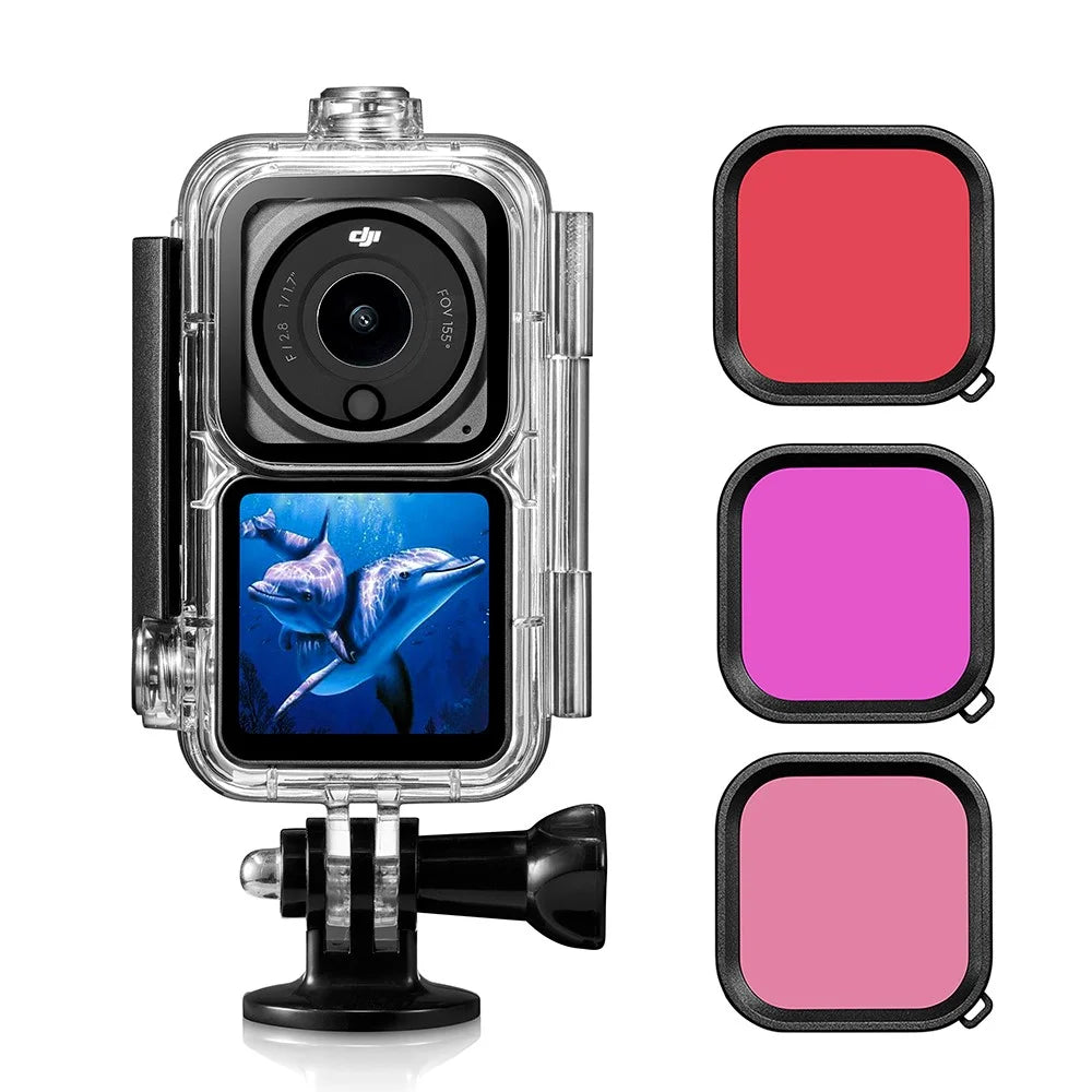 AGDY56 60m Waterproof Camera Housing Underwater Diving Shell Case with 3 Lens Filters for DJI Action 2 (3 Version Universal) - 1