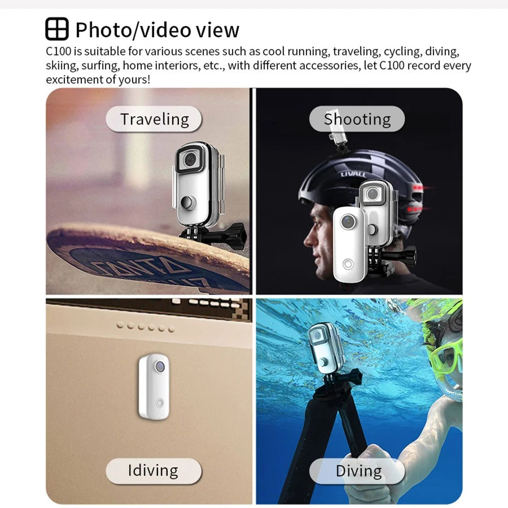 SJCAM C100+ Digital Camera 2K HD 30m Waterproof Thumb Action Camera Motorcycle Ride Recorder Webcam for Riding Cycling - Black - 6