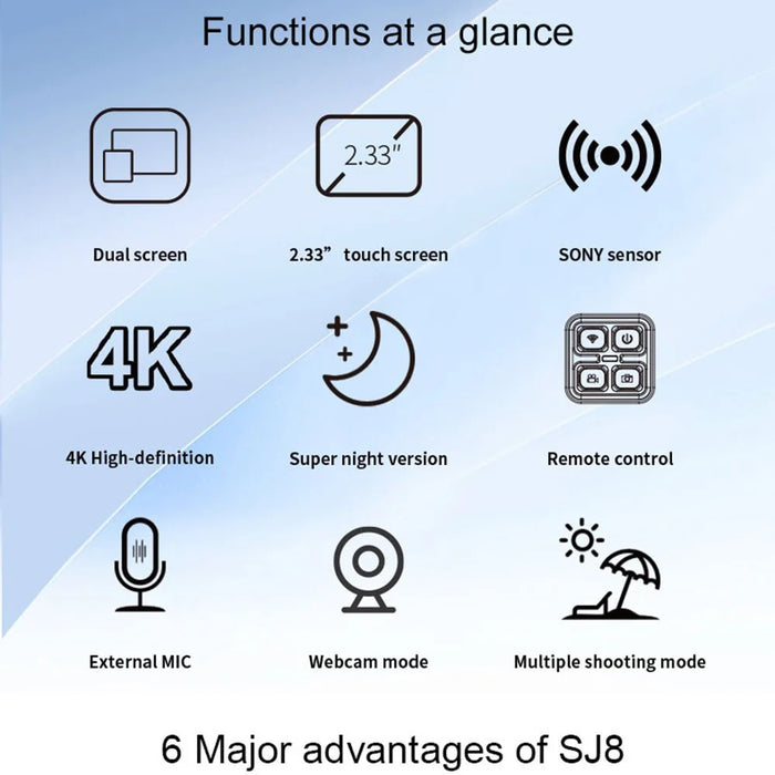 SJCAM SJ8 Dual Screen Action Camera 2.33" Touch Screen 4K HD Camera Multifunctional Waterproof Riding Recorder with Night Vision for Photography - 5