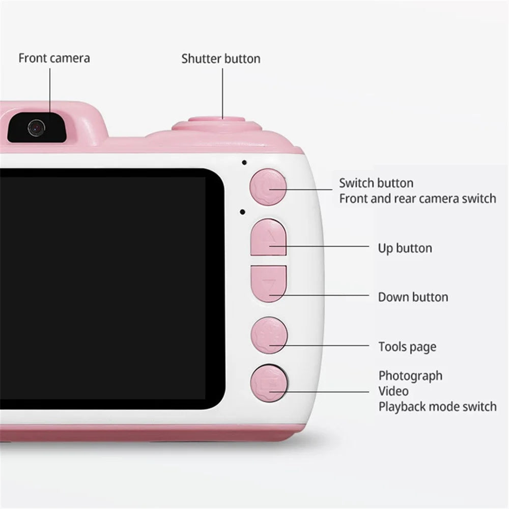 X38 Kid's Camera Toys IPS 3.5-inch Kid's Video Camera 1080P Early Education Children Camera - Pink - 3