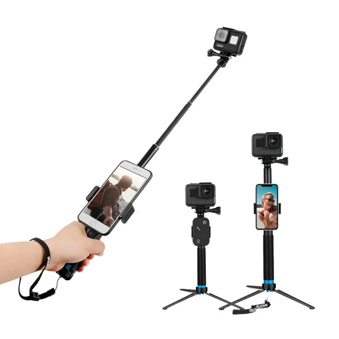 TELESIN GP-MNP-090-S For GoPro Hero 8 Action Camera Aluminum Alloy Selfie Stick Extendable Handheld Telescope Pole Tripod Mount Stand - 1