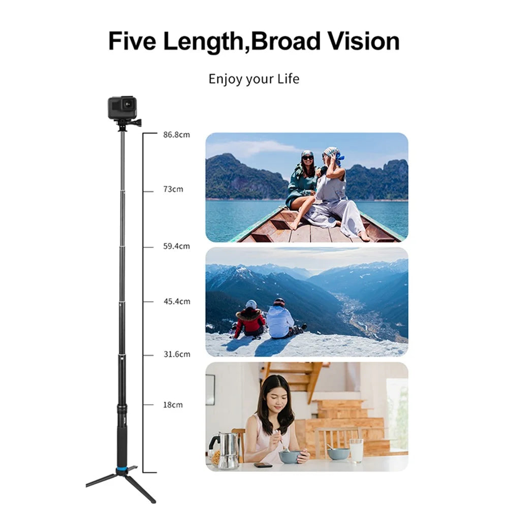 TELESIN GP-MNP-090-S For GoPro Hero 8 Action Camera Aluminum Alloy Selfie Stick Extendable Handheld Telescope Pole Tripod Mount Stand - 5
