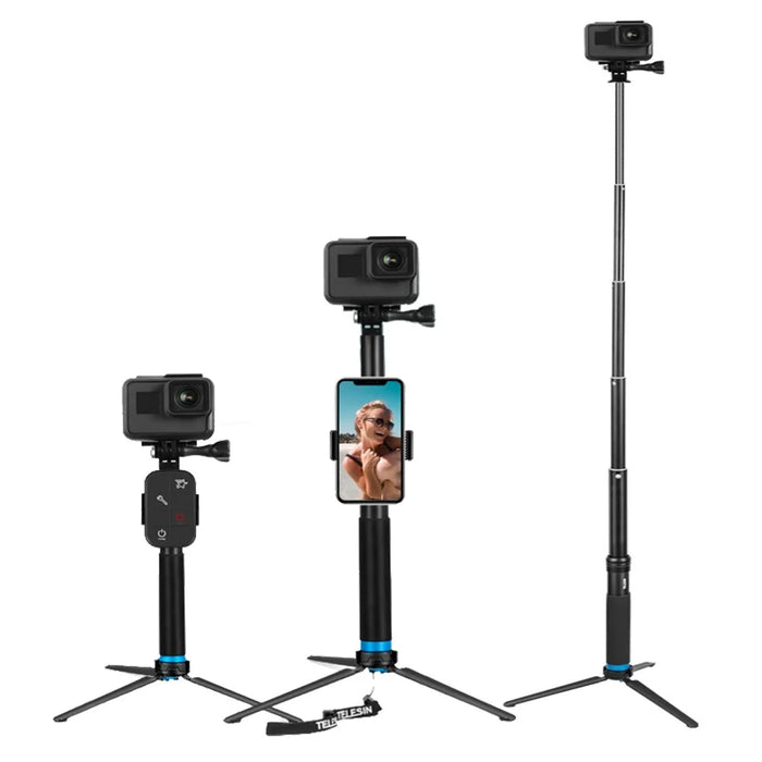 TELESIN GP-MNP-090-S For GoPro Hero 8 Action Camera Aluminum Alloy Selfie Stick Extendable Handheld Telescope Pole Tripod Mount Stand - 7