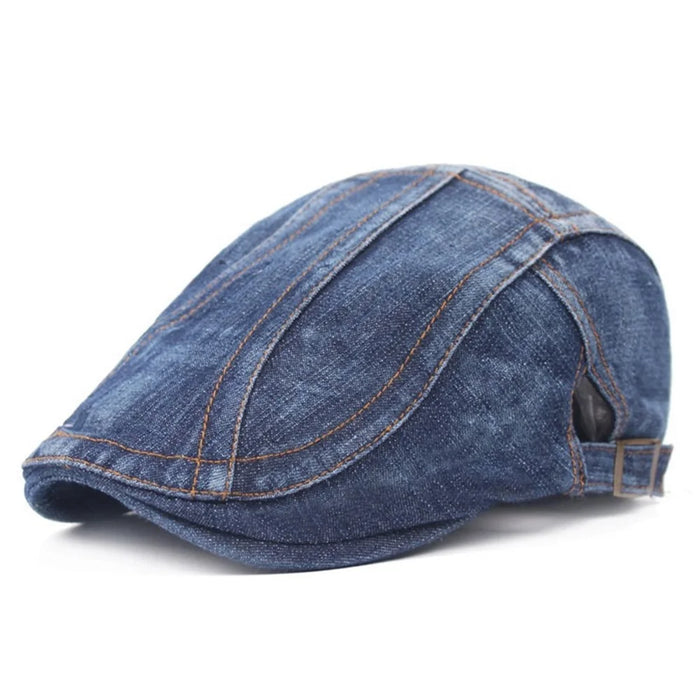 Retro Casual Denim Cap Men Women Adjustable Breathable Washed Cap Beret Hat - Diagonal Stripe Dark Blue - 1