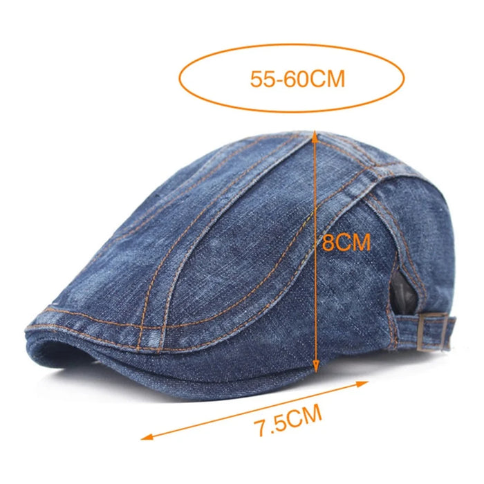 Retro Casual Denim Cap Men Women Adjustable Breathable Washed Cap Beret Hat - Diagonal Stripe Dark Blue - 3