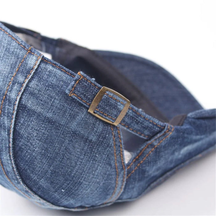 Retro Casual Denim Cap Men Women Adjustable Breathable Washed Cap Beret Hat - Diagonal Stripe Dark Blue - 4