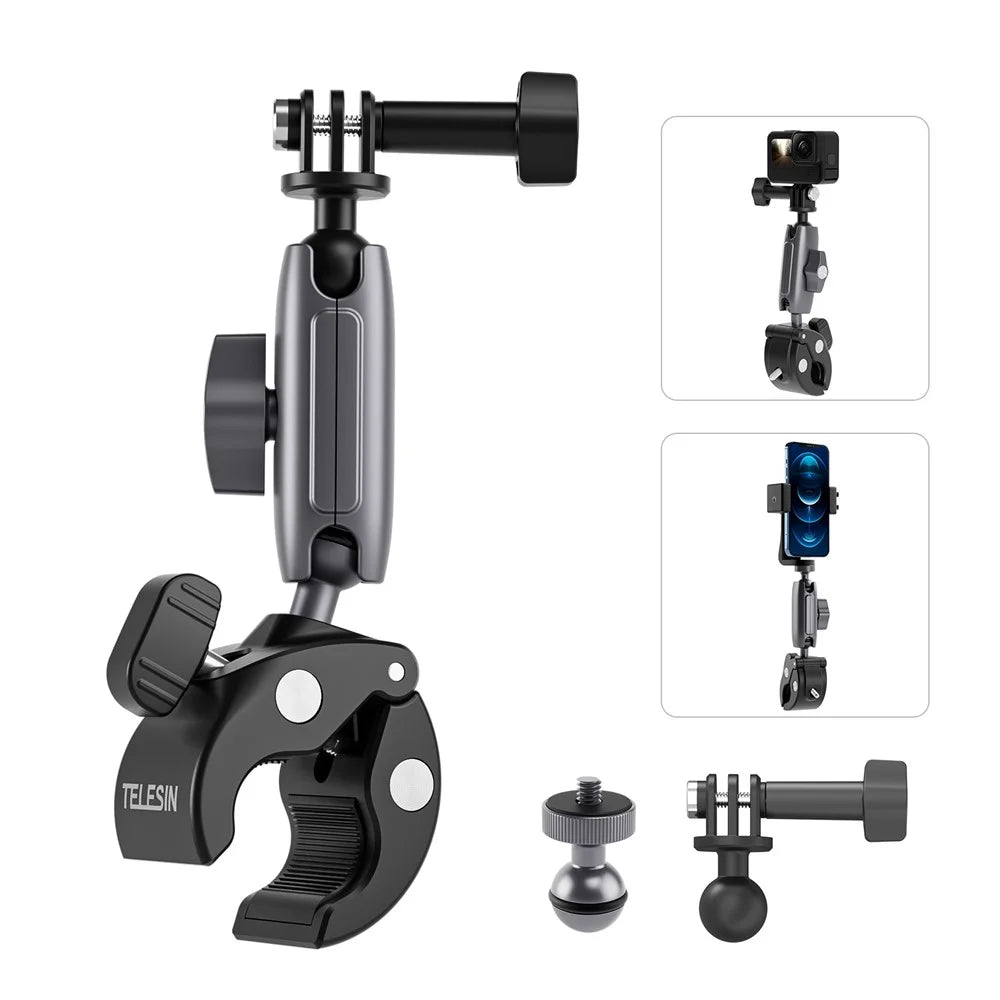 TELESIN GP-HBM-001 Motorcycle Bicycle Camera Holder Handlebar Mount Aluminum Alloy Action Camera Phone Bracket - 1