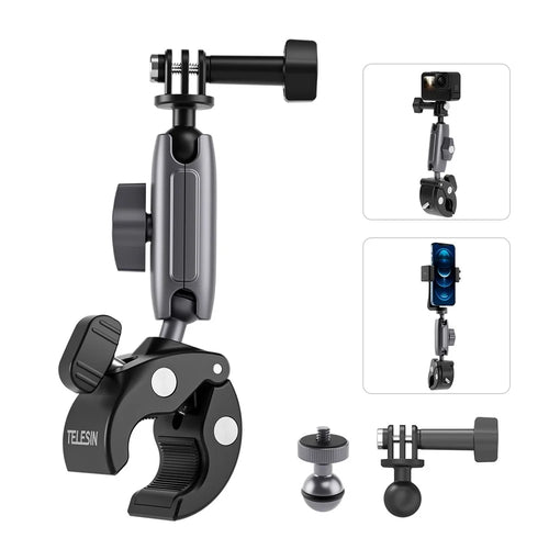 TELESIN GP-HBM-001 Motorcycle Bicycle Camera Holder Handlebar Mount Aluminum Alloy Action Camera Phone Bracket - 1