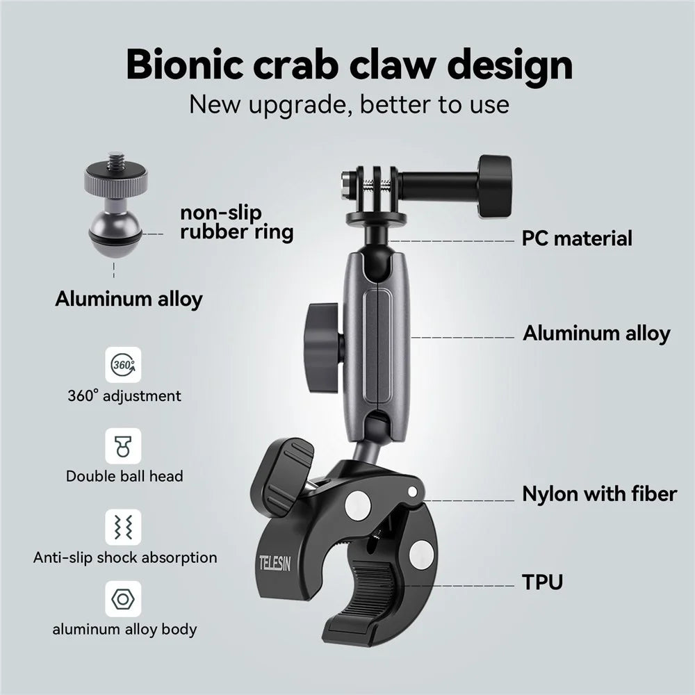 TELESIN GP-HBM-001 Motorcycle Bicycle Camera Holder Handlebar Mount Aluminum Alloy Action Camera Phone Bracket - 7