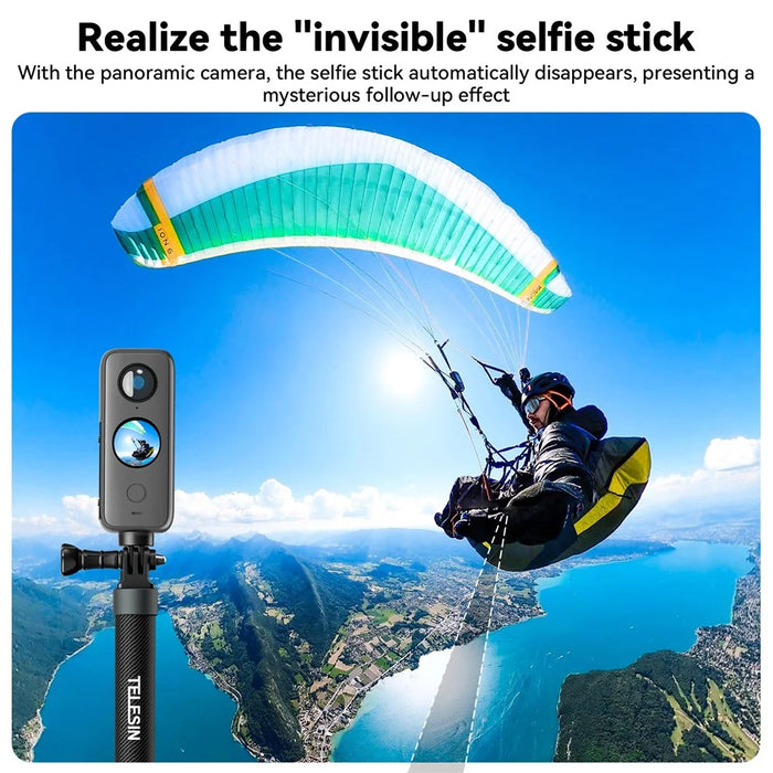 TELESIN GP-MNP-002 1.2m Carbon Fiber Extendable Selfie Stick Lightweight Selfie Pole Compatible for GoPro Insta360 Cameras - 5