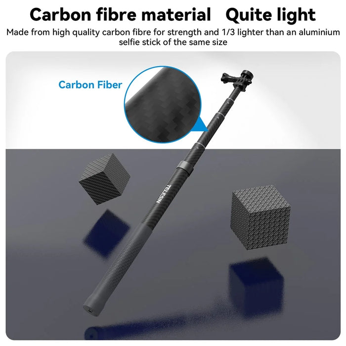 TELESIN GP-MNP-002 1.2m Carbon Fiber Extendable Selfie Stick Lightweight Selfie Pole Compatible for GoPro Insta360 Cameras - 6