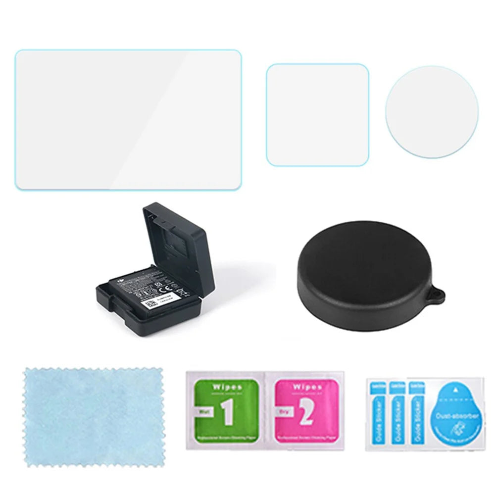 Tempered Glass Screen Protector Set for DJI Osmo Action 3 / Action 4 Sports Camera Battery Case + Lens Cover Action Camera Accessories - 1