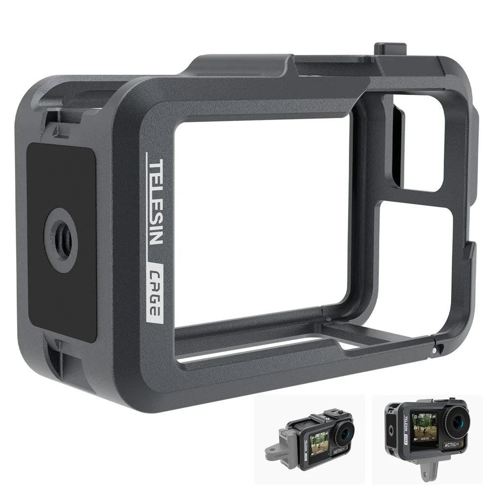 TELESIN OA-FMS-004 For DJI Action3 Metal Combo Cage with Dual Cold Shoe Mount - 1