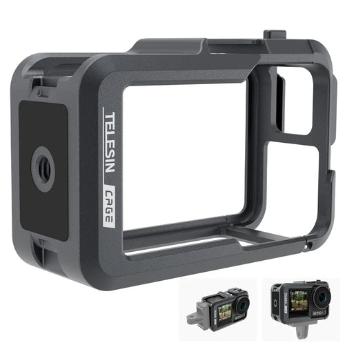 TELESIN OA-FMS-004 For DJI Action3 Metal Combo Cage with Dual Cold Shoe Mount - 1