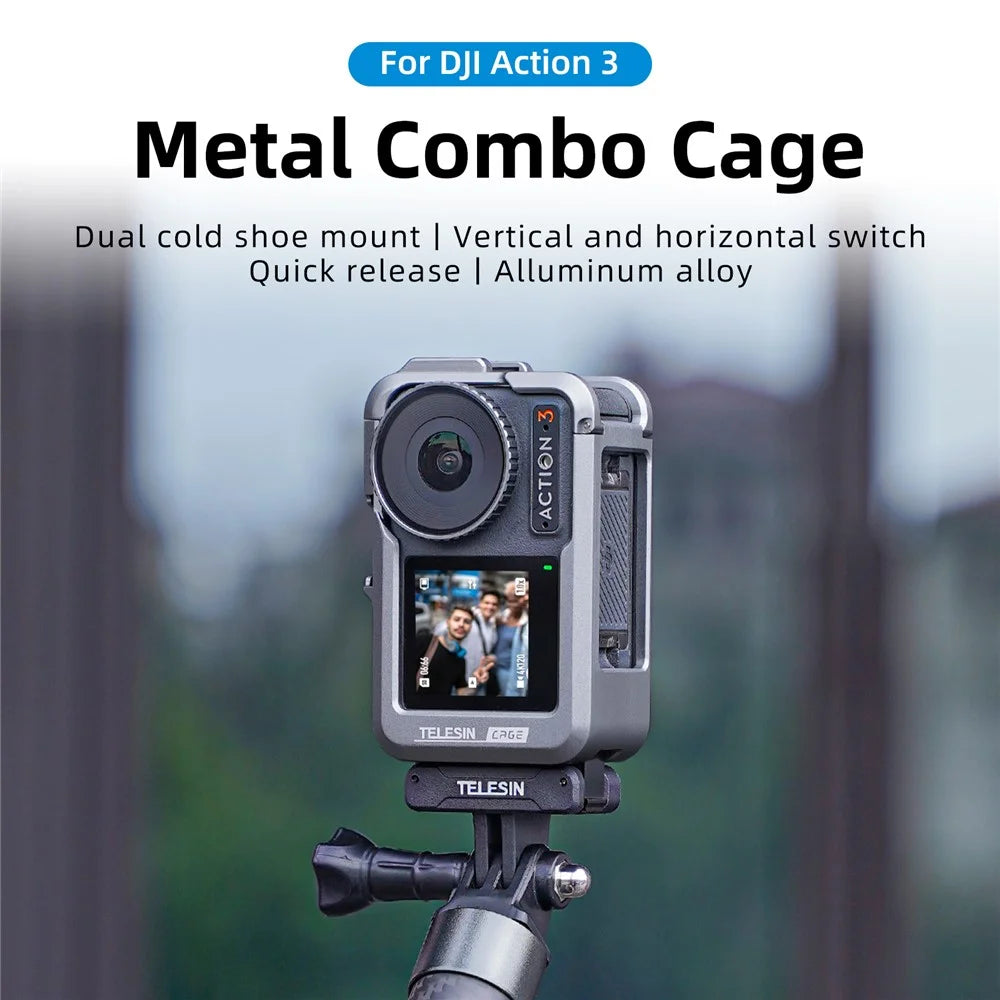 TELESIN OA-FMS-004 For DJI Action3 Metal Combo Cage with Dual Cold Shoe Mount - 3