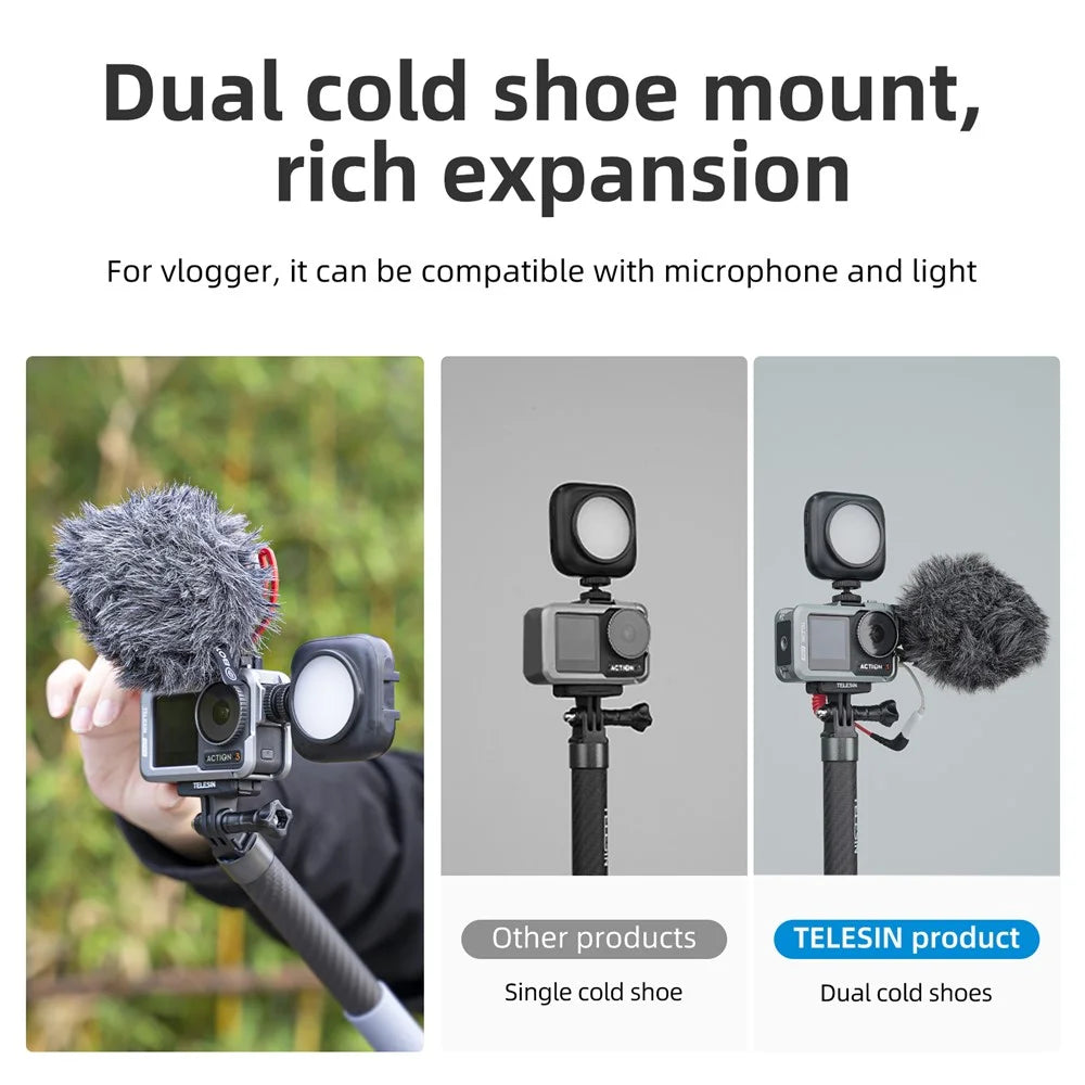 TELESIN OA-FMS-004 For DJI Action3 Metal Combo Cage with Dual Cold Shoe Mount - 4