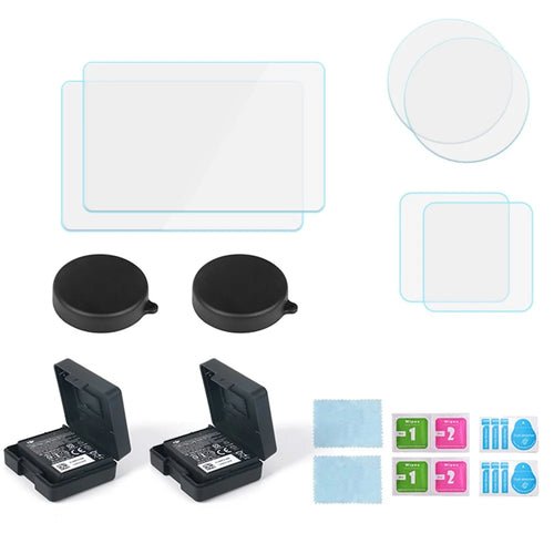 For DJI Osmo Action 3 / Action 4 Battery Storage Box Lens Cover Tempered Glass Screen Protector Set - 1