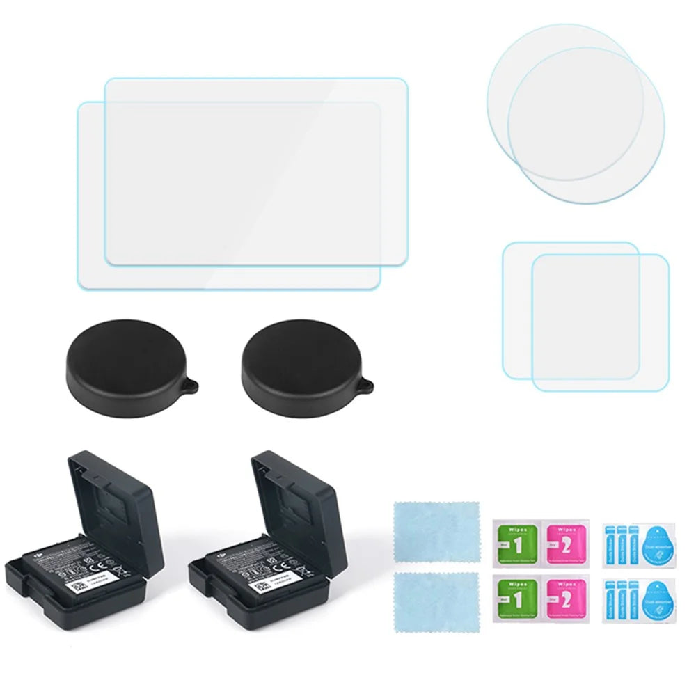 For DJI Osmo Action 3 / Action 4 Battery Storage Box Lens Cover Tempered Glass Screen Protector Set - 1