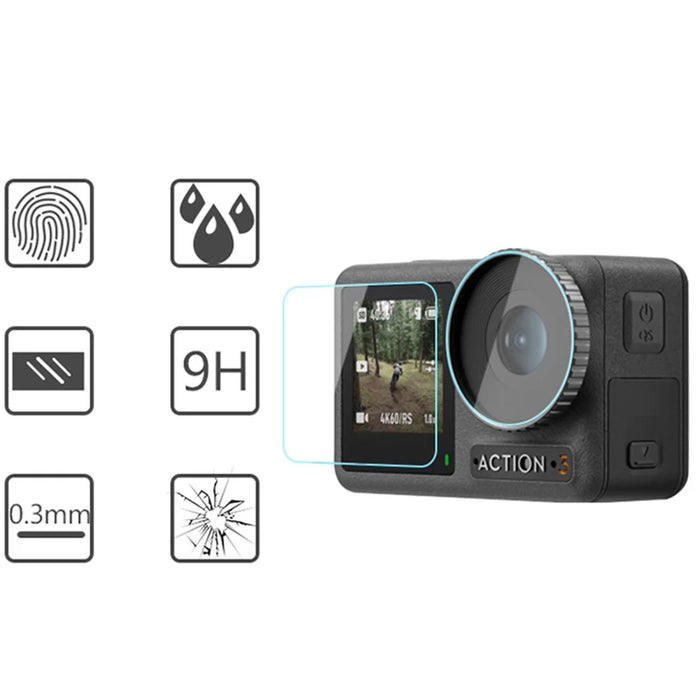 For DJI Osmo Action 3 / Action 4 Battery Storage Box Lens Cover Tempered Glass Screen Protector Set - 5