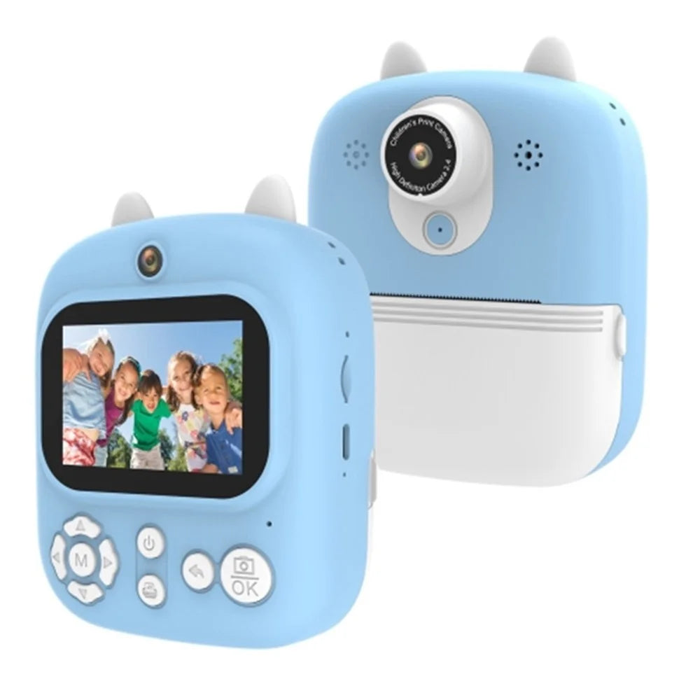 1200W Pixel 2.4-inch IPS Screen Kids Camera Inkless Print Instant Camera with 32G Memory Card, Card Reader - Blue - 1