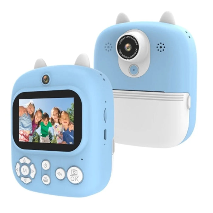 1200W Pixel 2.4-inch IPS Screen Kids Camera Inkless Print Instant Camera with 32G Memory Card, Card Reader - Blue - 1