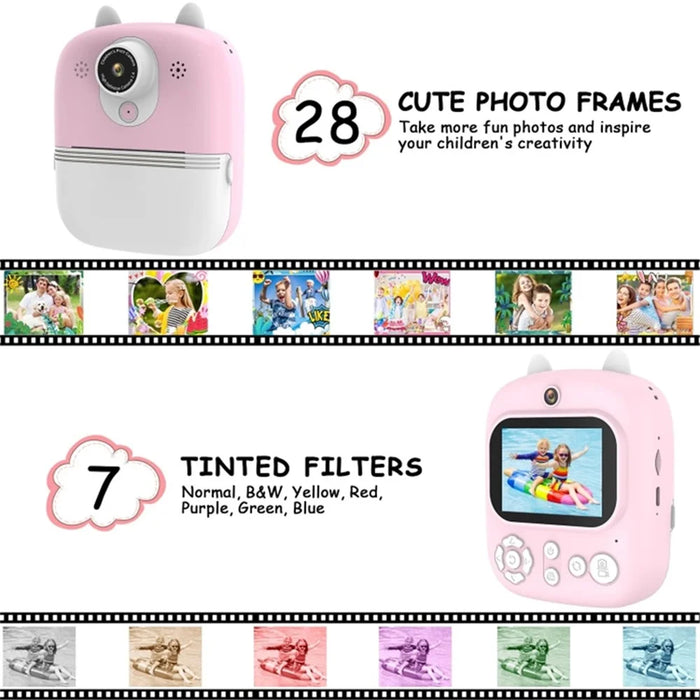 1200W Pixel 2.4-inch IPS Screen Kids Camera Inkless Print Instant Camera with 32G Memory Card, Card Reader - Blue - 4