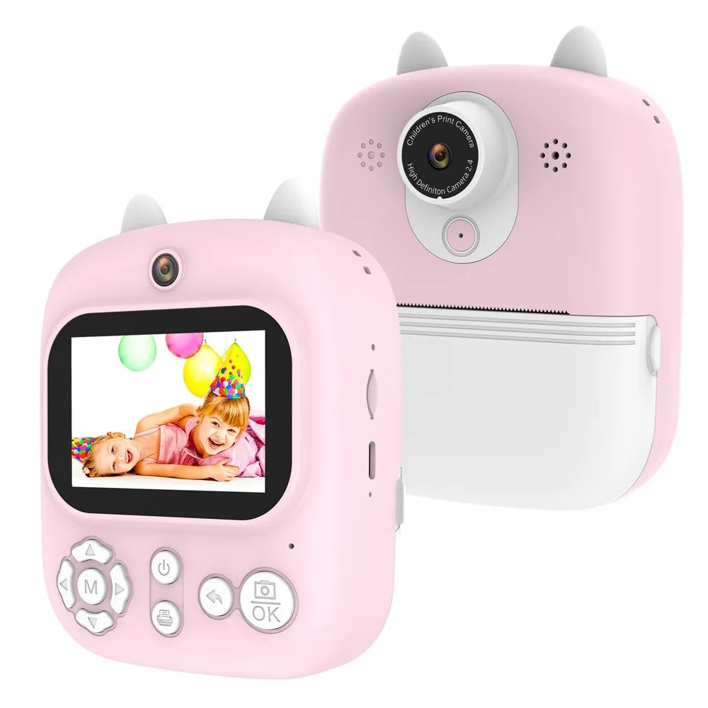 1200W Pixel 2.4-inch IPS Screen Kids Instant Camera Portable Cute Inkless Print Camera, Standard Version - Pink - 1
