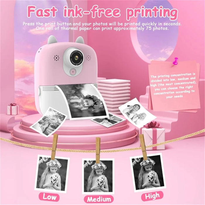 1200W Pixel 2.4-inch IPS Screen Kids Instant Camera Portable Cute Inkless Print Camera, Standard Version - Pink - 3