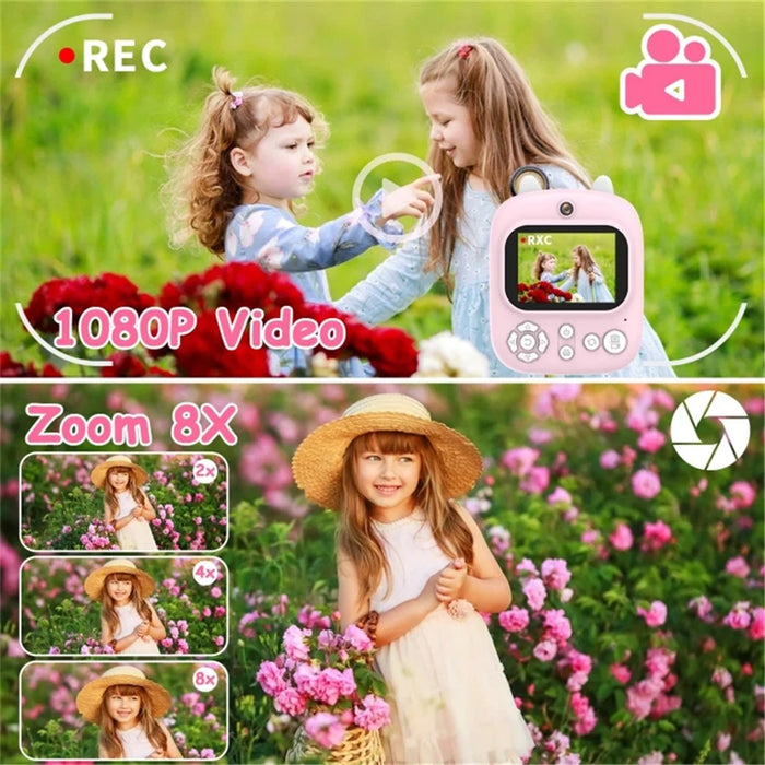 1200W Pixel 2.4-inch IPS Screen Kids Instant Camera Portable Cute Inkless Print Camera, Standard Version - Pink - 4