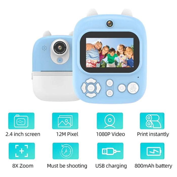1200W Pixel 2.4-inch IPS Screen Kids Instant Camera Portable Cute Inkless Print Camera, Standard Version - Pink - 6