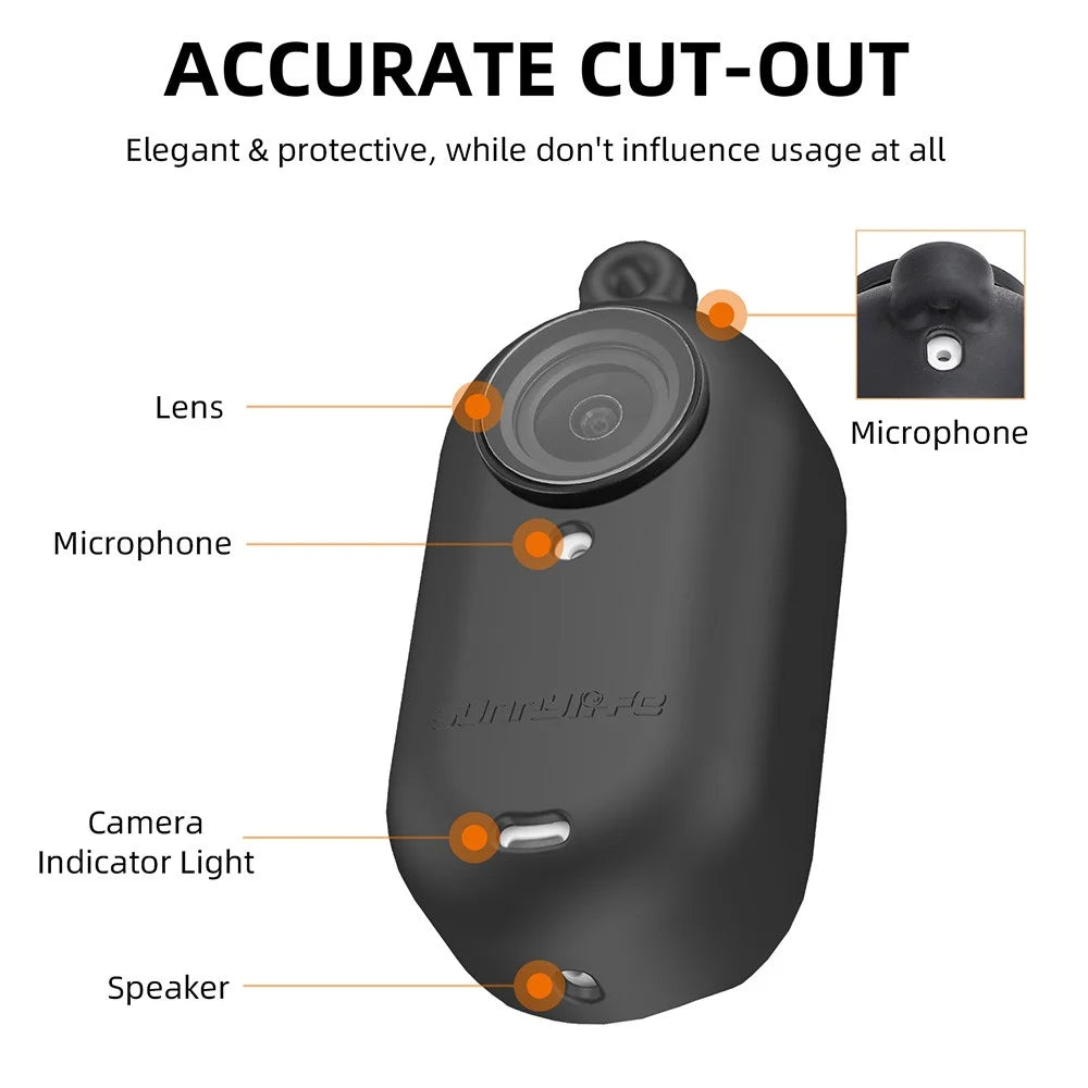 SUNNYLIFE IST-BHT594 For Insta360 GO 3 Silicone Case Camera Body Protective Sleeve with Lens Cover and Lanyard - Black - 6