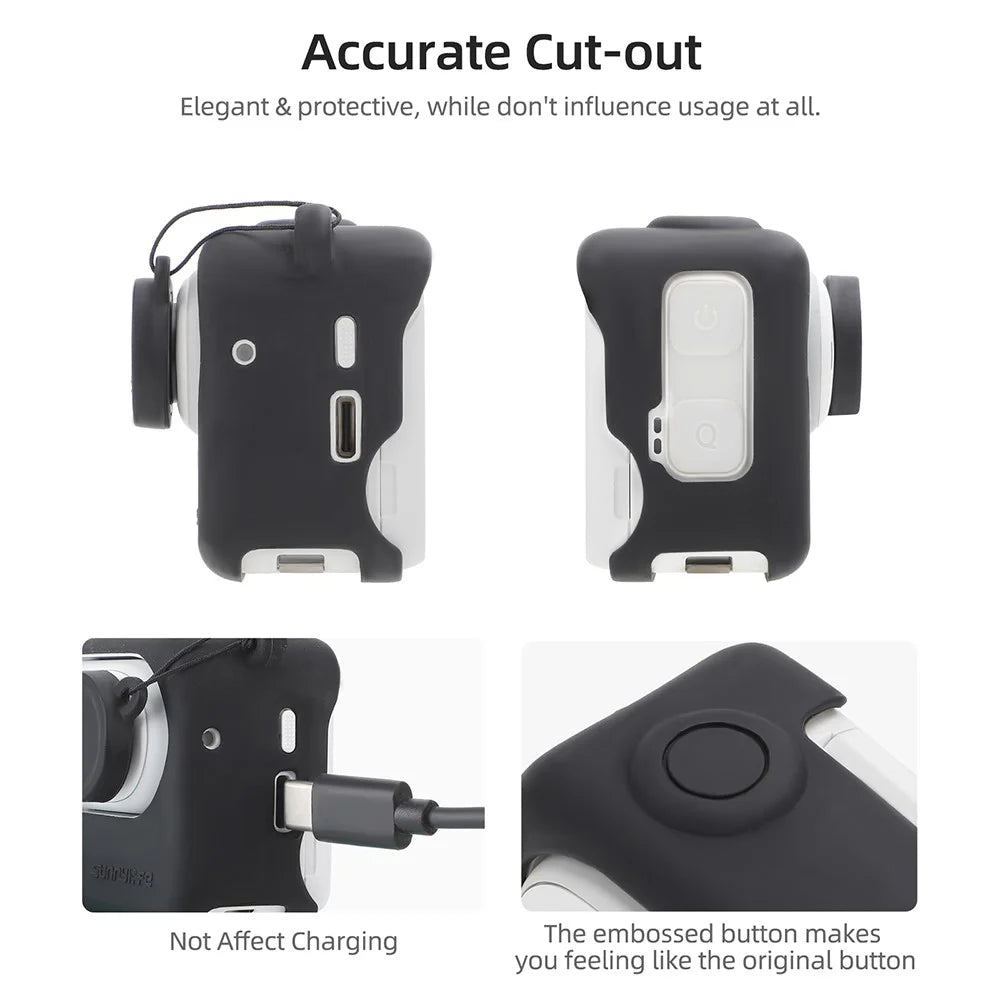 SUNNYLIFE IST-BHT595 4Pcs / Set Silicone Cover + Lens Cap + Sticker + Lanyard for Insta360 GO 3 Charging Case - Black - 6