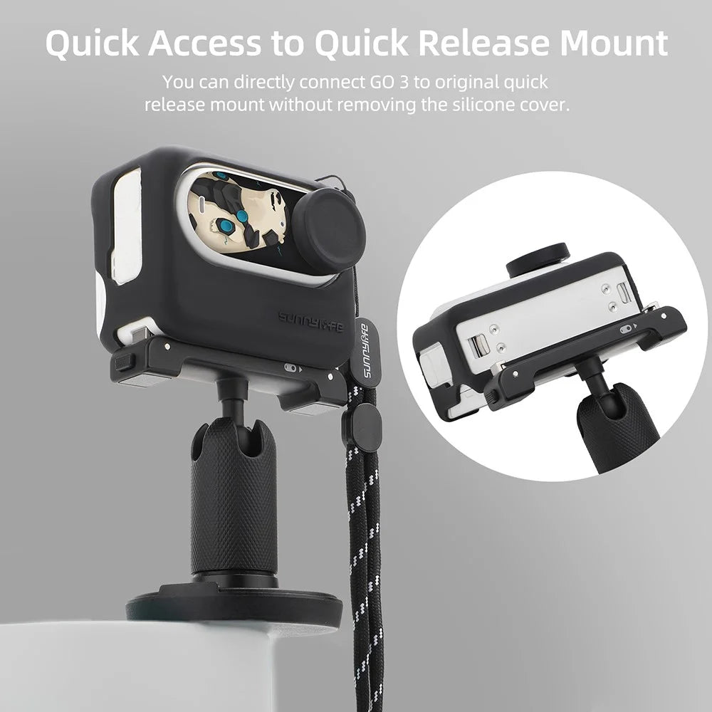SUNNYLIFE IST-BHT595 4Pcs / Set Silicone Cover + Lens Cap + Sticker + Lanyard for Insta360 GO 3 Charging Case - Black - 7